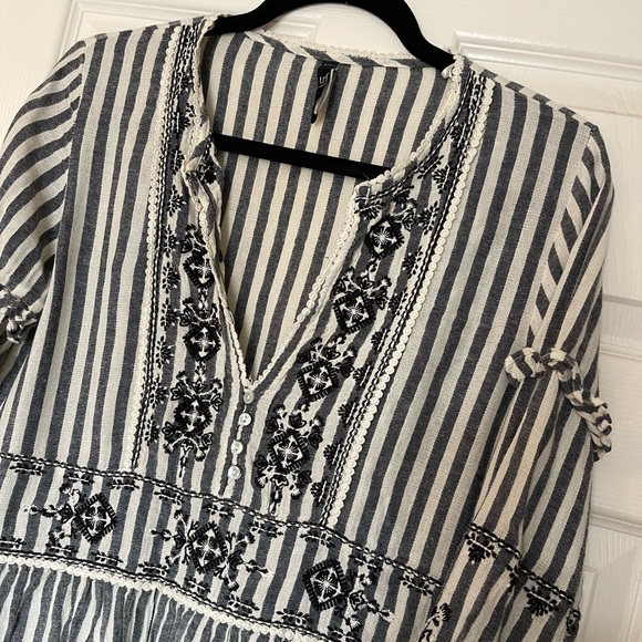 Zara Cotton mini dress long sleeves stripes blue white - Picture 6 of 9